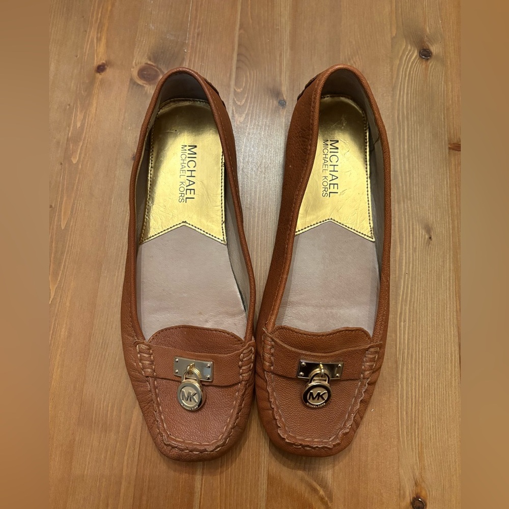Michael Kors Brown Leather Loafers with Moccasin Design